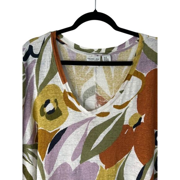 Rachel Zoe Linen Top Size 3X Multicolor Floral Summer Beach Vacation Boho Artsy - Picture 2 of 9
